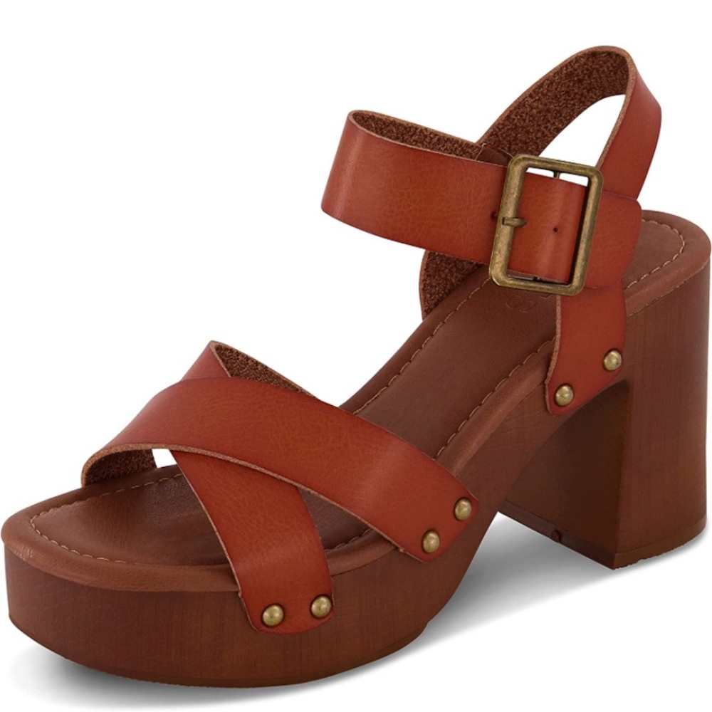 Faux Wood Sandal +Comfort Foam & LiteSole Technology, 8 Whisky color